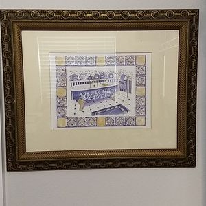 Antique Framed Matted Claw Foot Tub Art French 14"